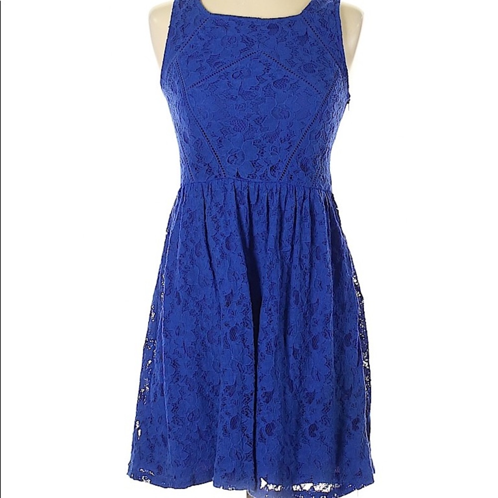Blue Lace Sleeveless Dress, Size S